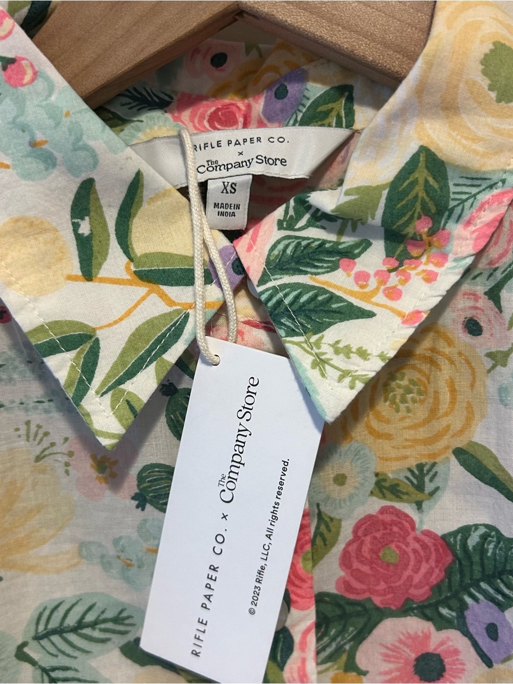 NWT Rifle Paper Co. Floral Short-Sleeve Button-Up — Pink, Yellow & Green - Picture 2 of 6